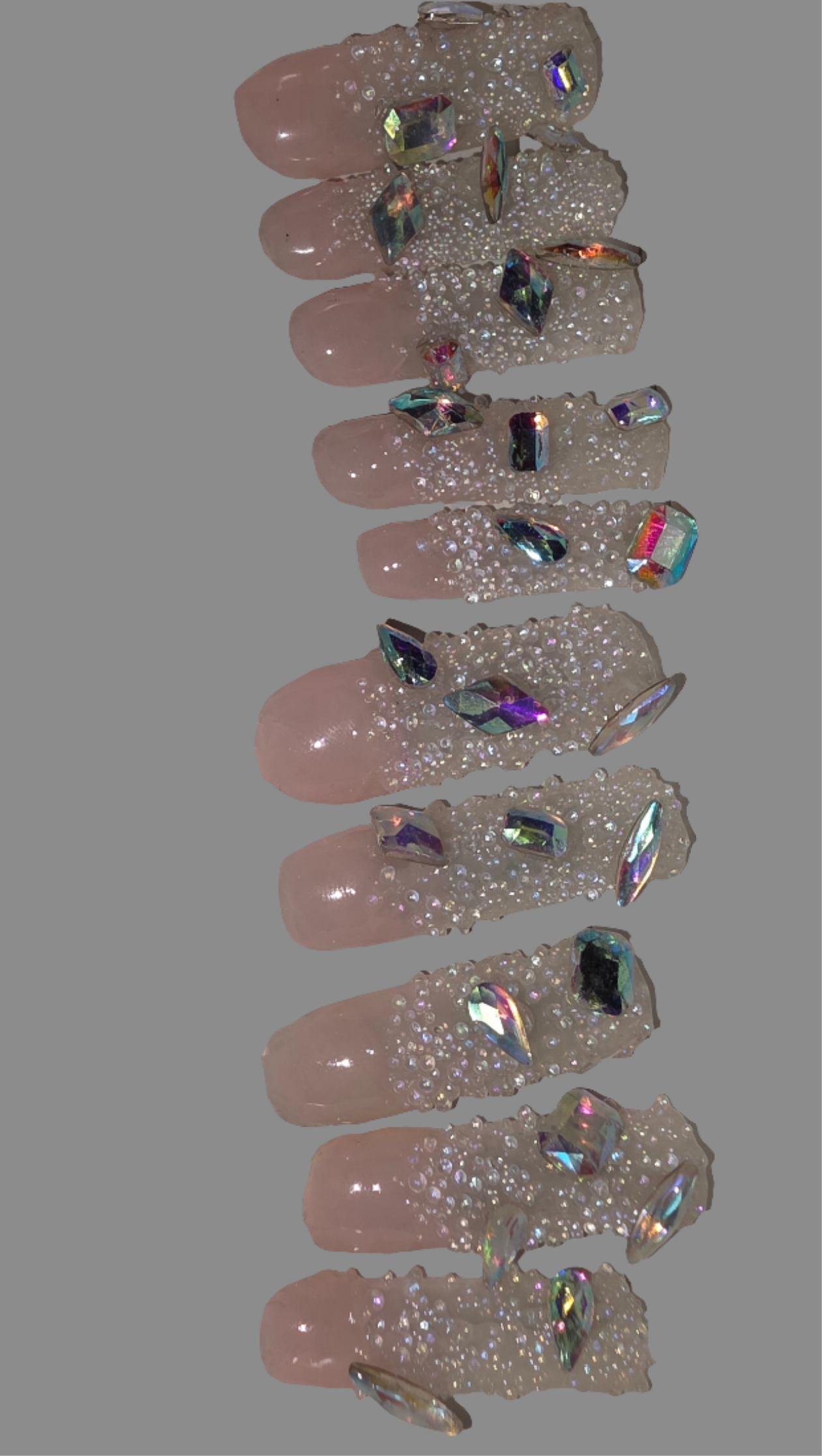 Shown in Photo: Size Medium 10 Nails Rinestone and Pixie Crystals - Extra Long Square in Length - Gloss Finish