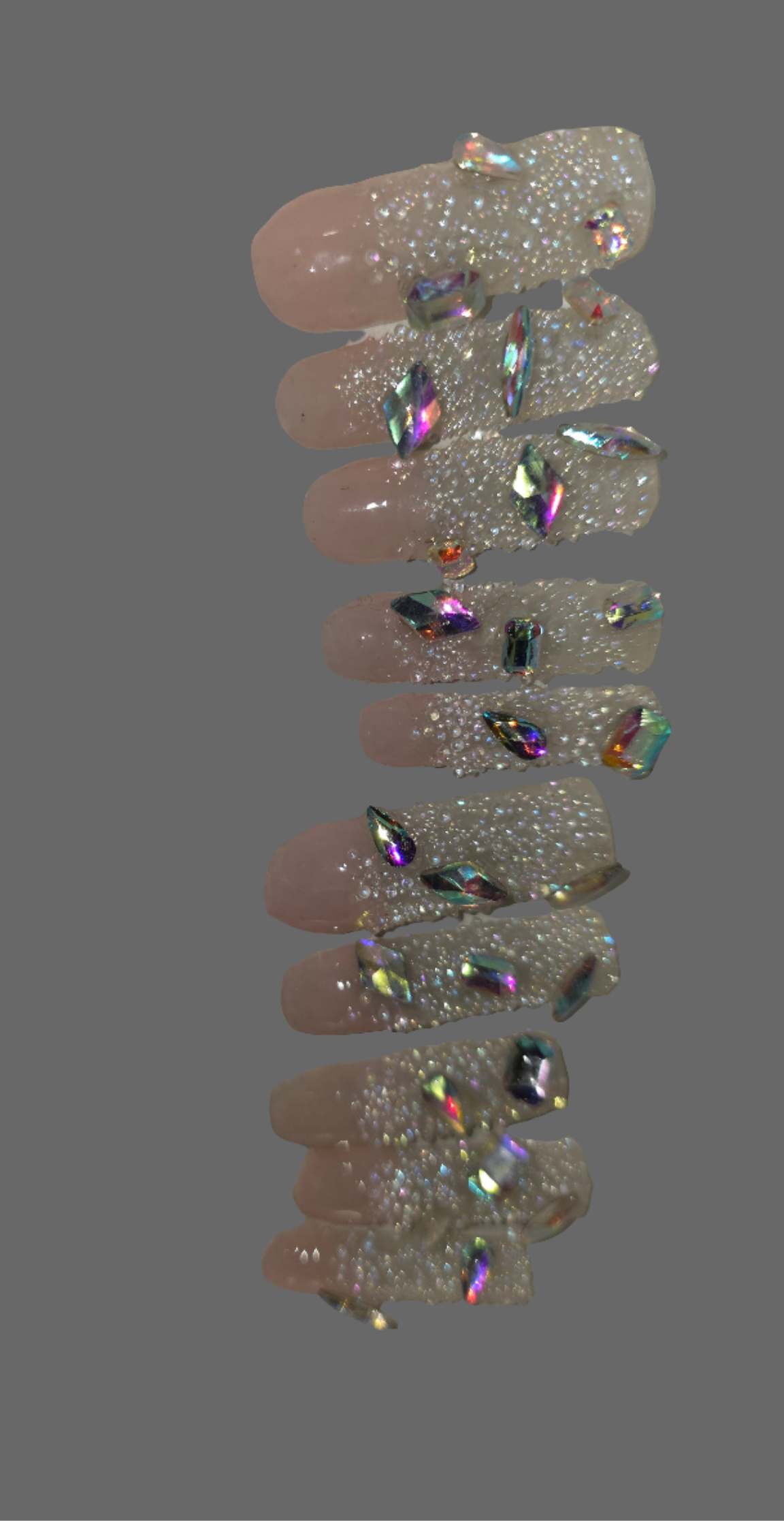 Shown in Photo: Size Medium 10 Nails Rinestone and Pixie Crystals - Extra Long Square in Length - Gloss Finish