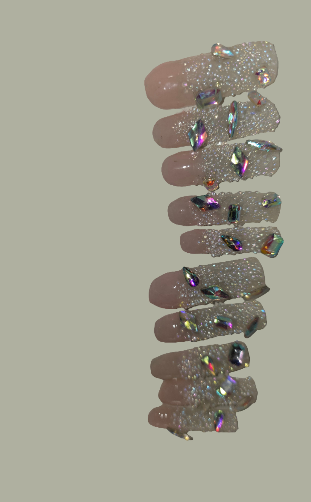 Shown in Photo: Size Medium 10 Nails Rinestone and Pixie Crystals - Extra Long Square in Length - Gloss Finish
