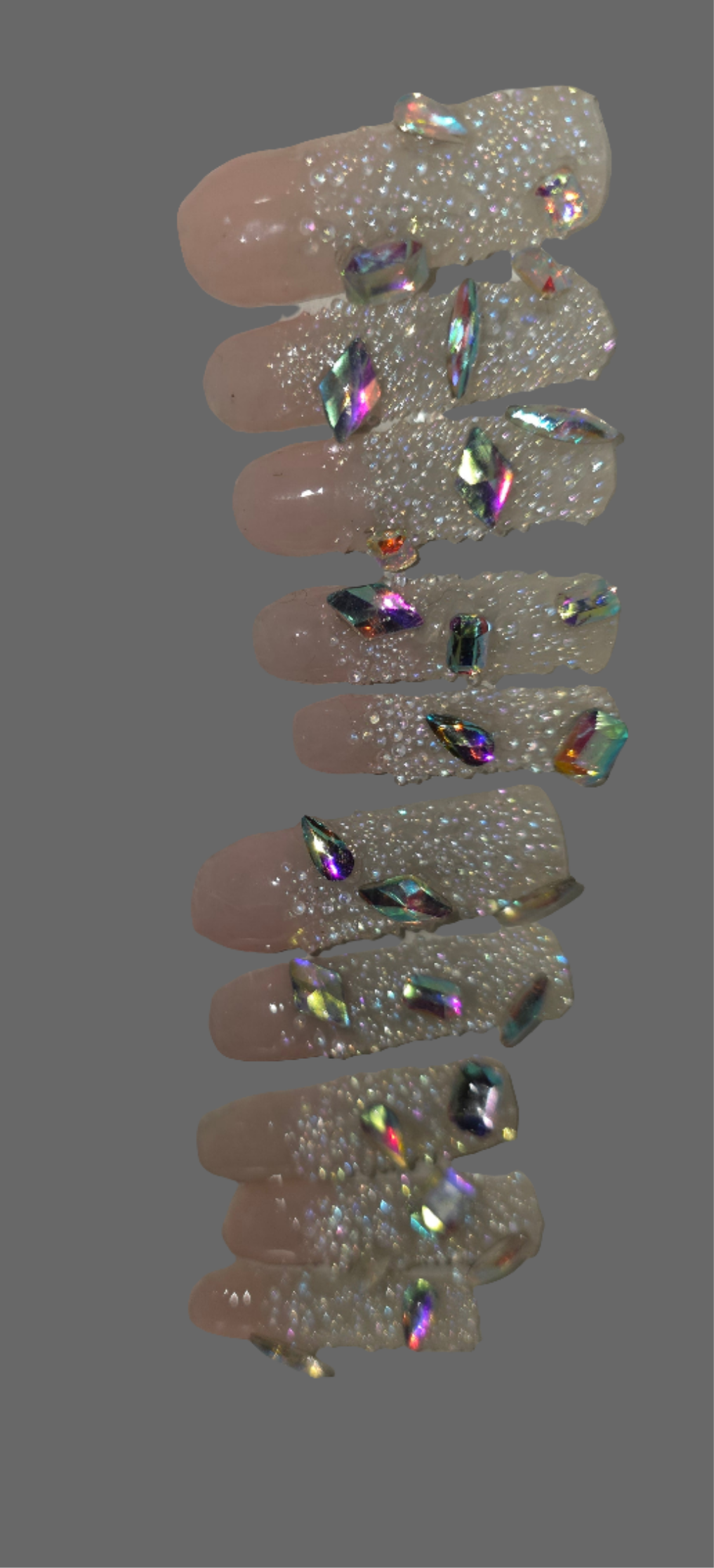 Shown in Photo: Size Medium 10 Nails Rinestone and Pixie Crystals - Extra Long Square in Length - Gloss Finish